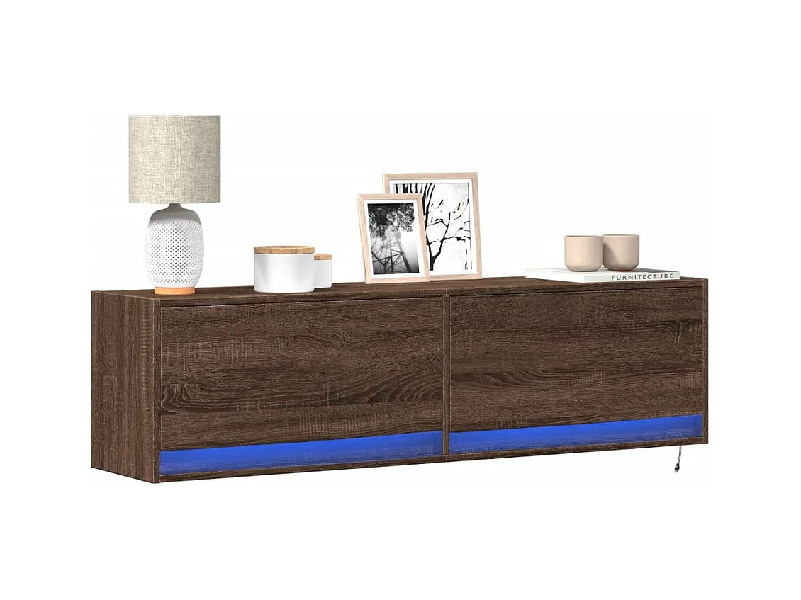 Meuble TV mural avec lumières LED chêne marron 140x31x38 cm