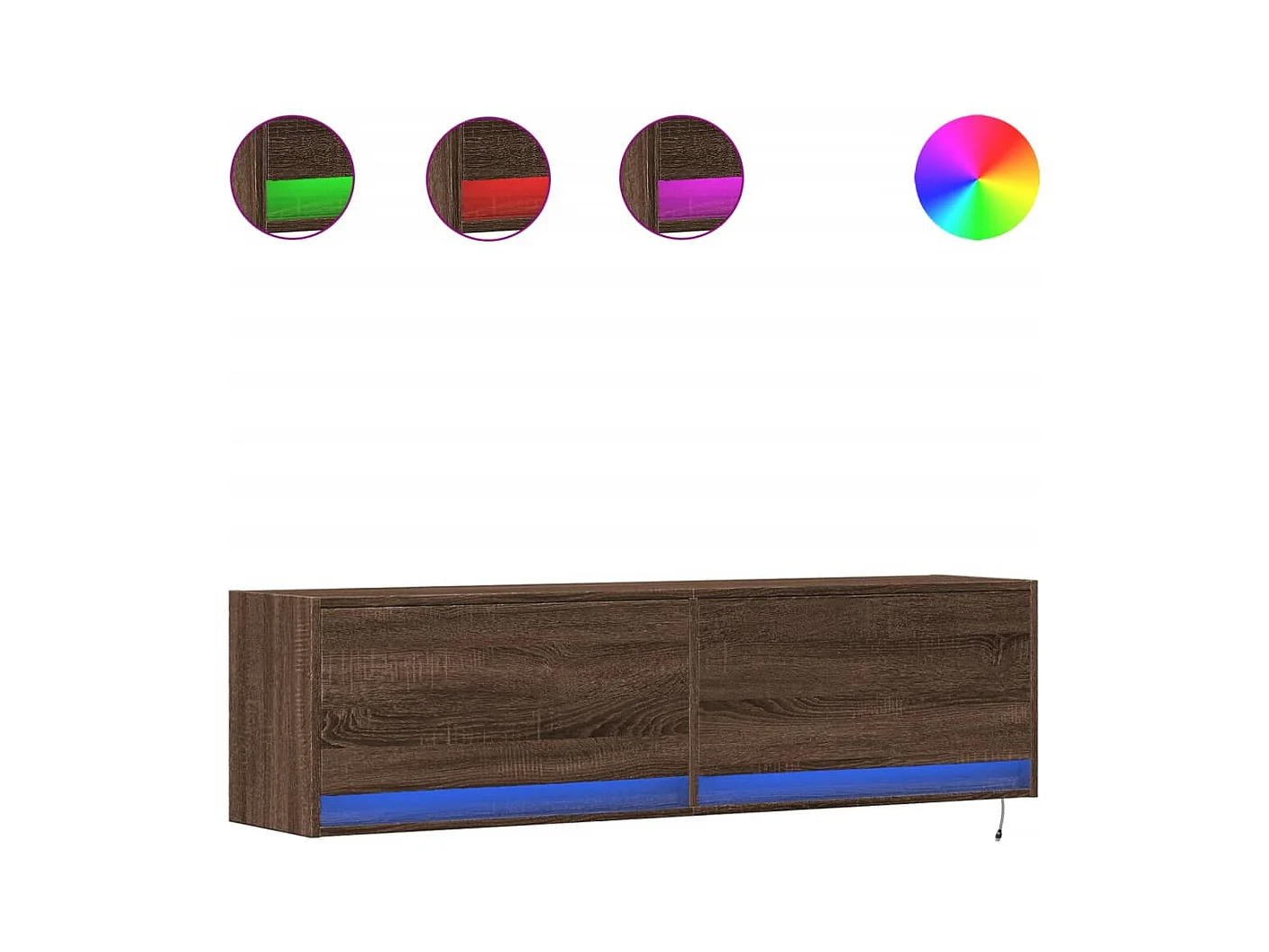 Meuble TV mural avec lumières LED chêne marron 140x31x38 cm