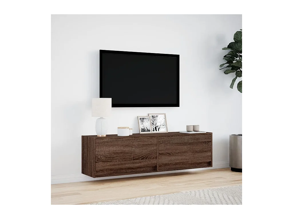 Meuble TV mural avec lumières LED chêne marron 140x31x38 cm