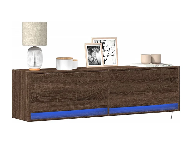 Mueble de TV de pared con luces LED marrón roble 140x31x38 cm