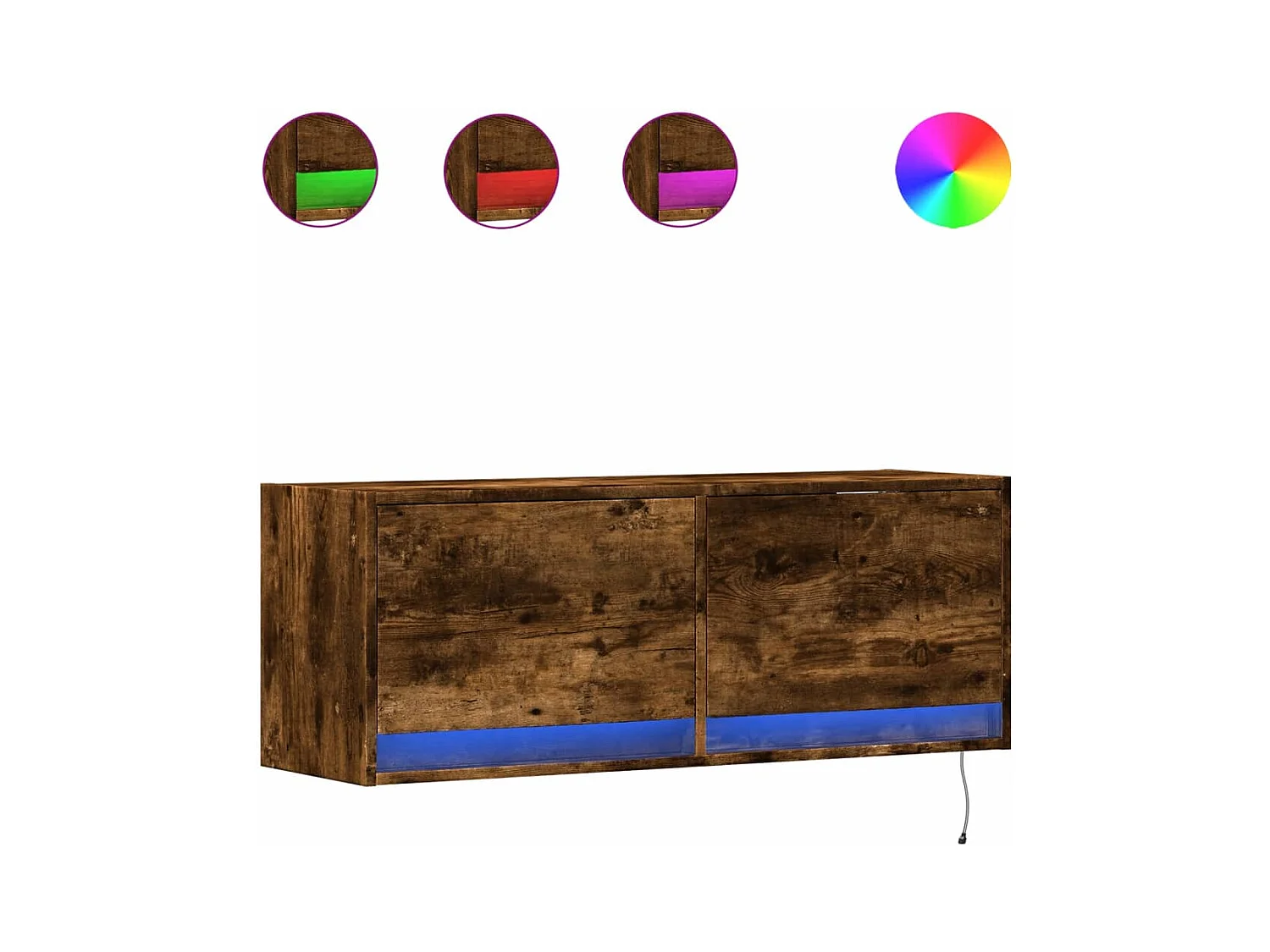 Meuble TV mural avec lumières LED chêne fumé 100x31x35 cm