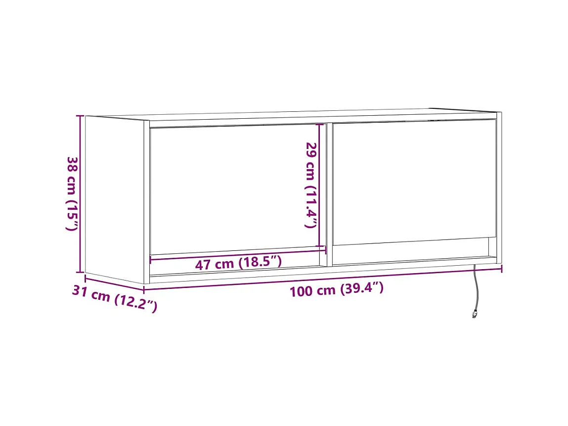 Meuble TV mural avec lumières LED chêne fumé 100x31x35 cm