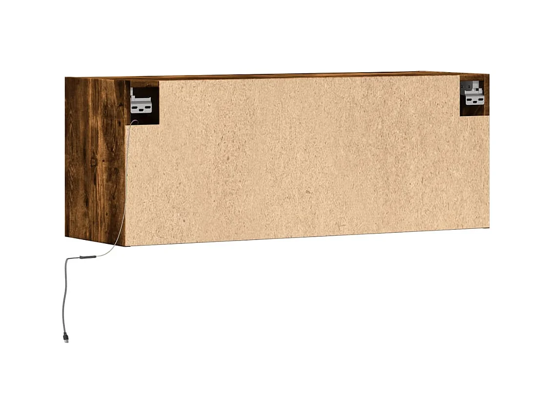 Meuble TV mural avec lumières LED chêne fumé 100x31x35 cm