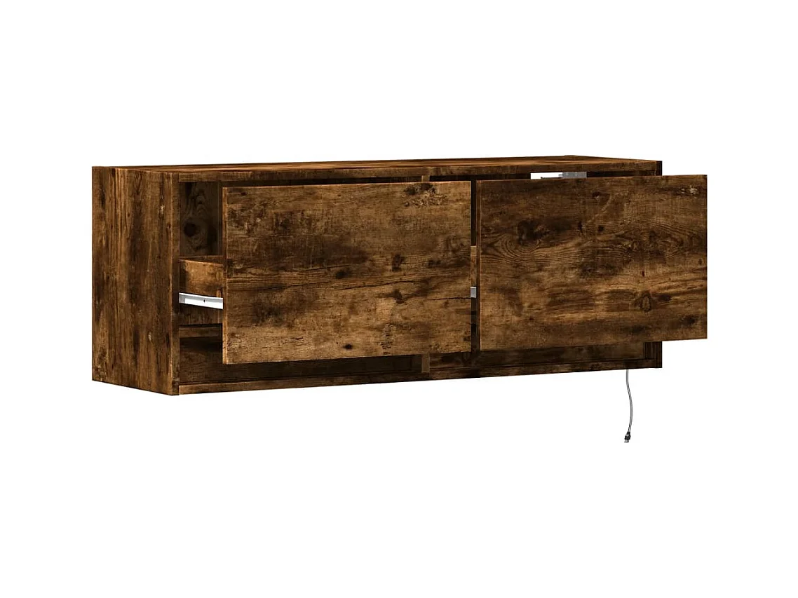 Meuble TV mural avec lumières LED chêne fumé 100x31x35 cm