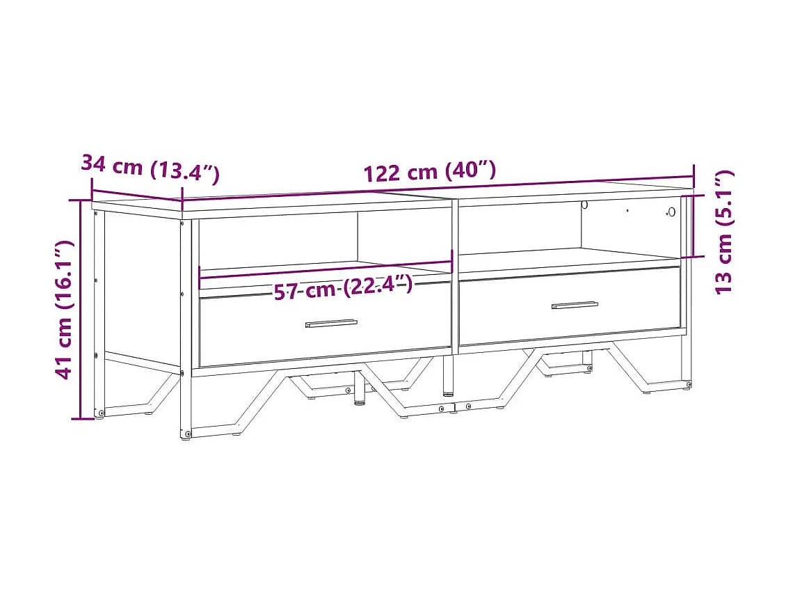 Tv-meubel 122x34x41 cm bewerkt hout sonoma eikenkleurig
