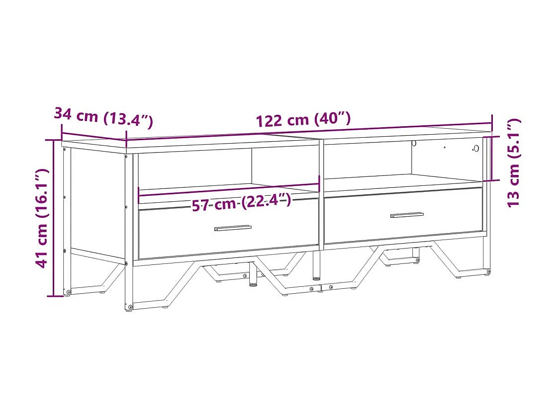 Tv-meubel 122x34x41 cm bewerkt hout sonoma eikenkleurig