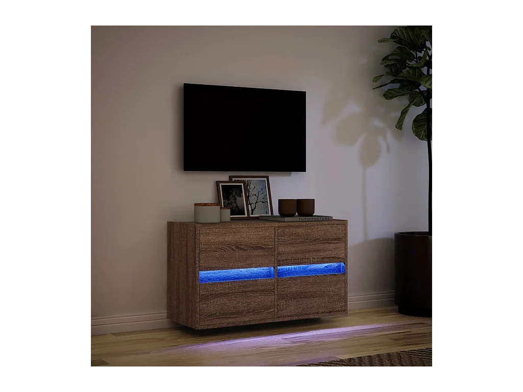 Meuble TV mural avec lumières LED chêne marron 80x31x45 cm