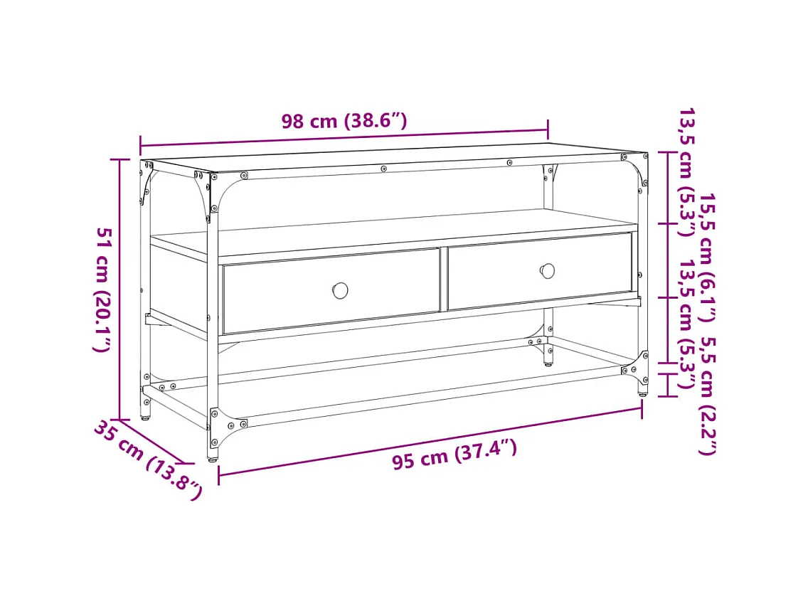 Meuble TV avec dessus en verre sonoma gris bois d'ingénierie