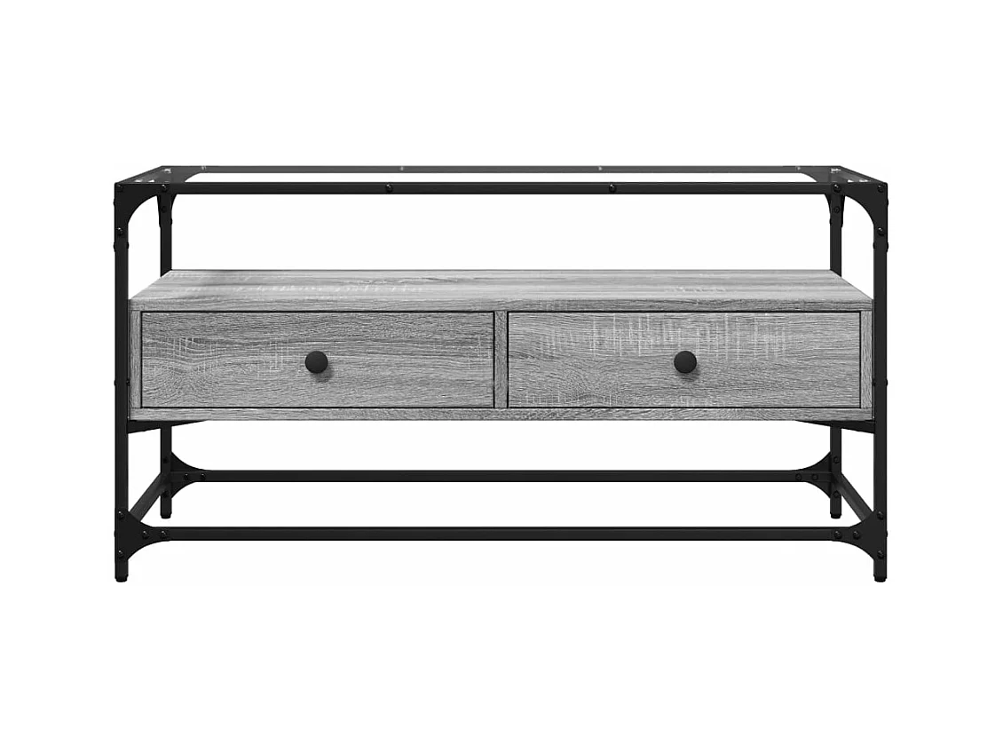 Meuble TV avec dessus en verre sonoma gris bois d'ingénierie