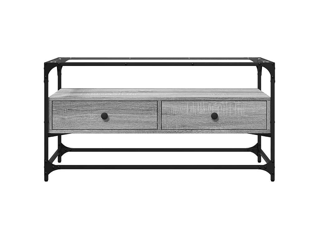 Meuble TV avec dessus en verre sonoma gris bois d'ingénierie