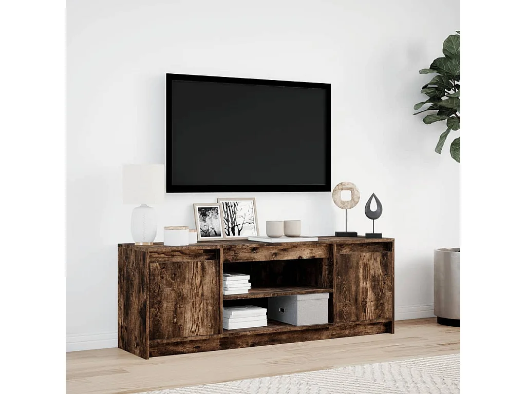 Mobile Porta TV con LED Rovere Fumo 139,5x34x50cm in Truciolato