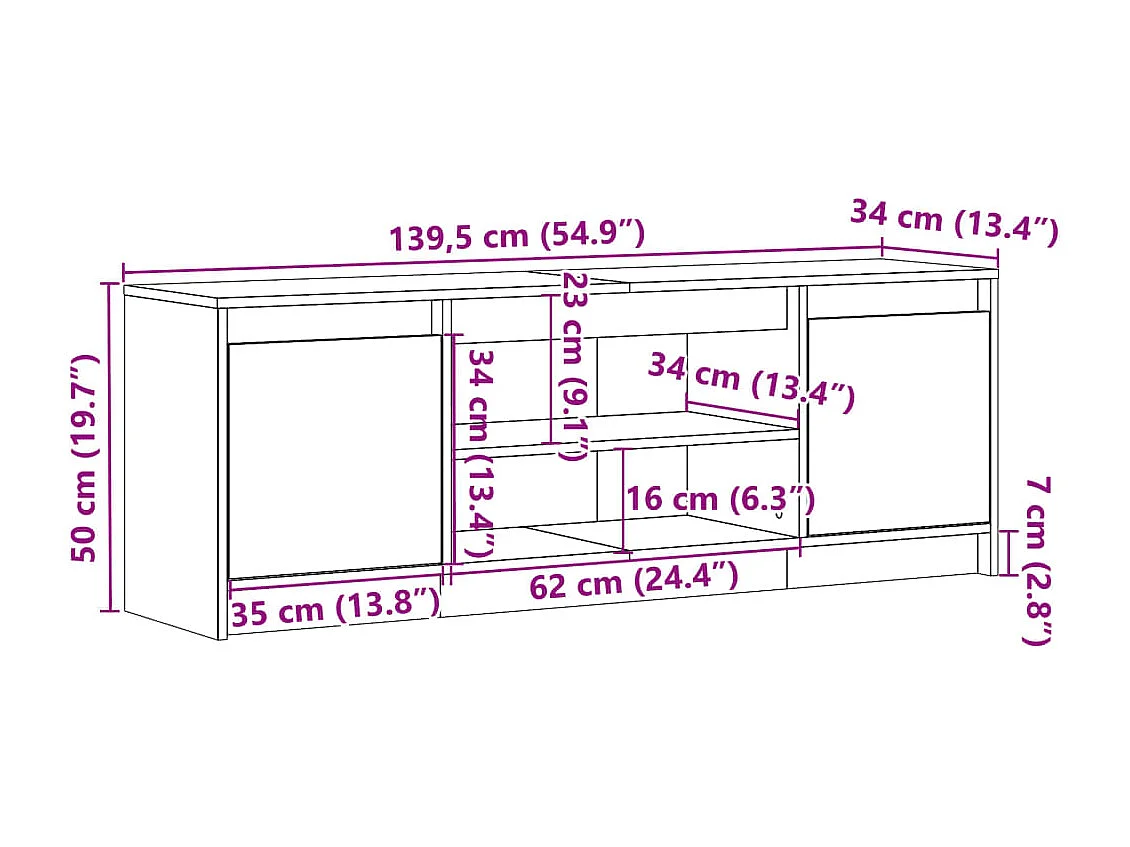 Meuble TV avec LED chêne fumé 139,5x34x50 cm bois d'ingénierie