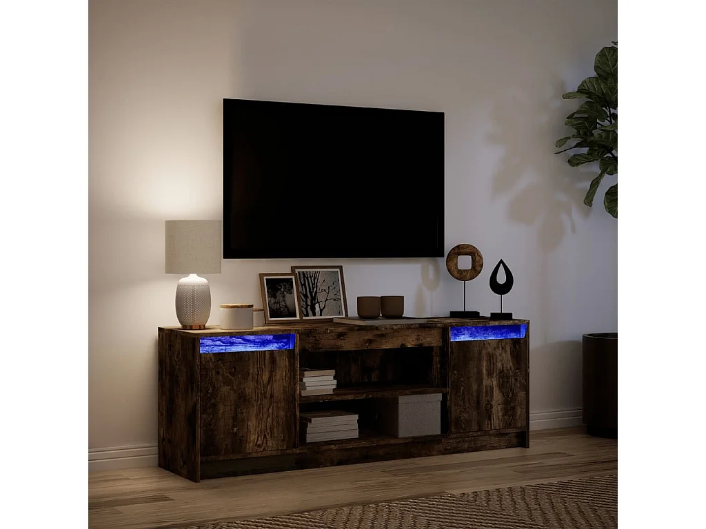 Meuble TV avec LED chêne fumé 139,5x34x50 cm bois d'ingénierie
