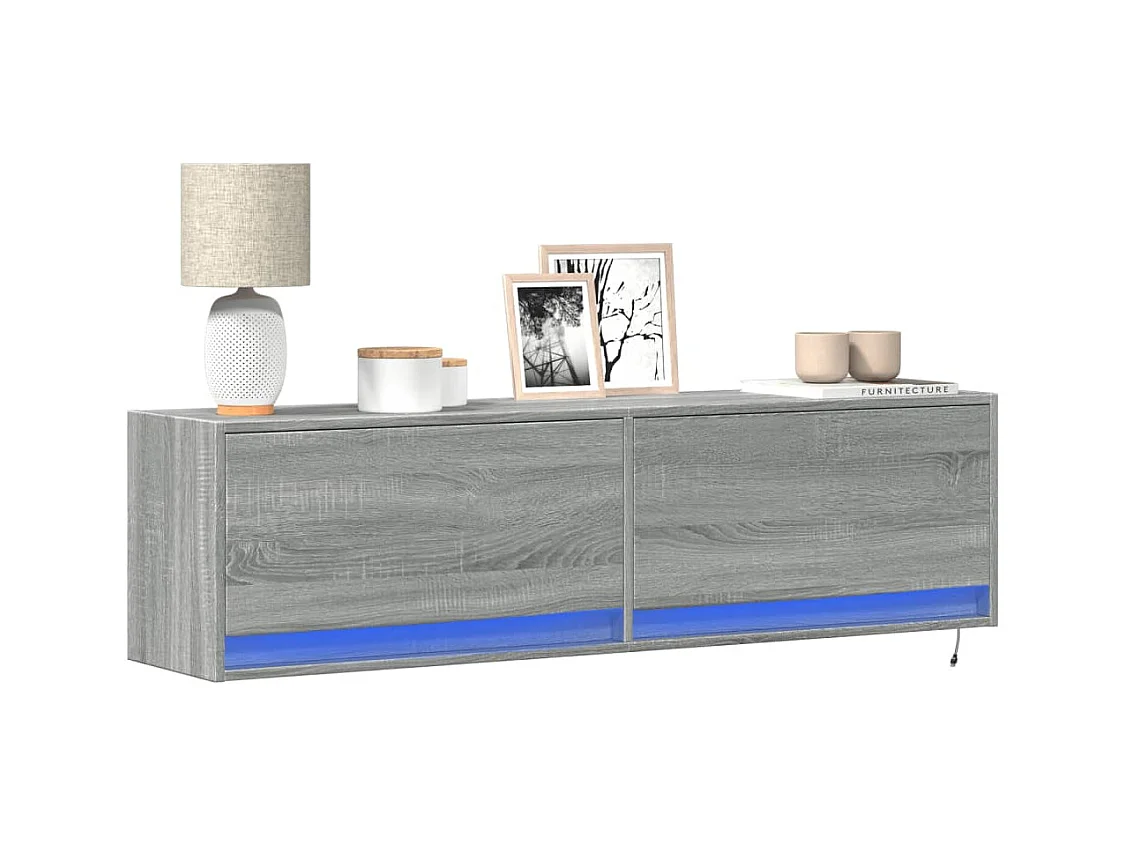 Meuble TV mural avec lumières LED sonoma gris 140x31x38 cm