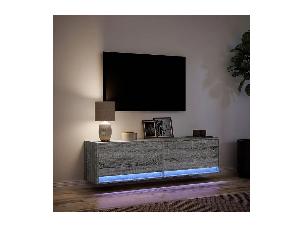 Meuble TV mural avec lumières LED sonoma gris 140x31x38 cm