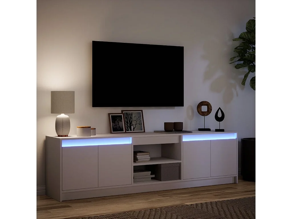 Meuble TV avec LED blanc 180x34x50 cm bois d'ingénierie
