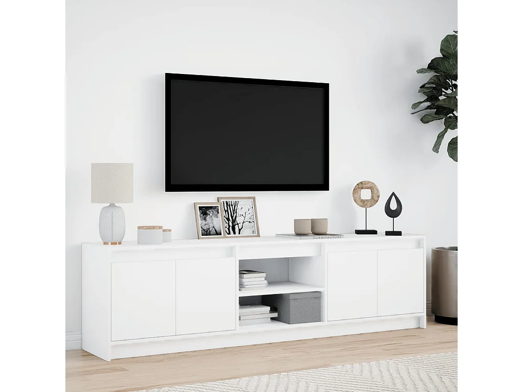 Meuble TV avec LED blanc 180x34x50 cm bois d'ingénierie