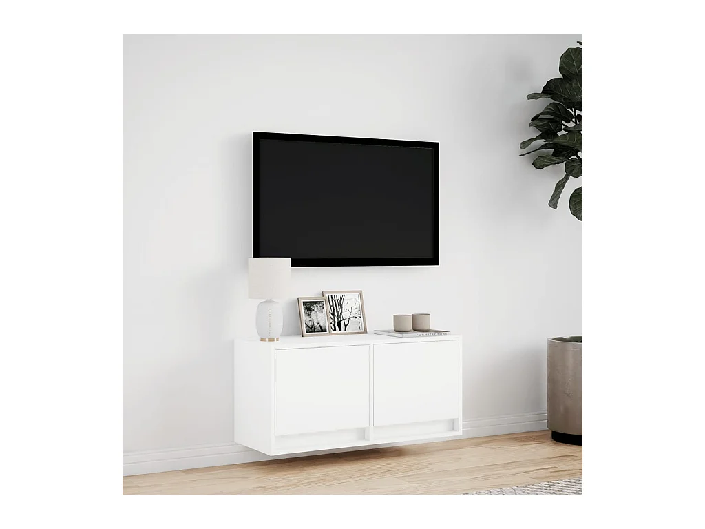 Meuble TV mural avec lumières LED blanc 80x31x35 cm