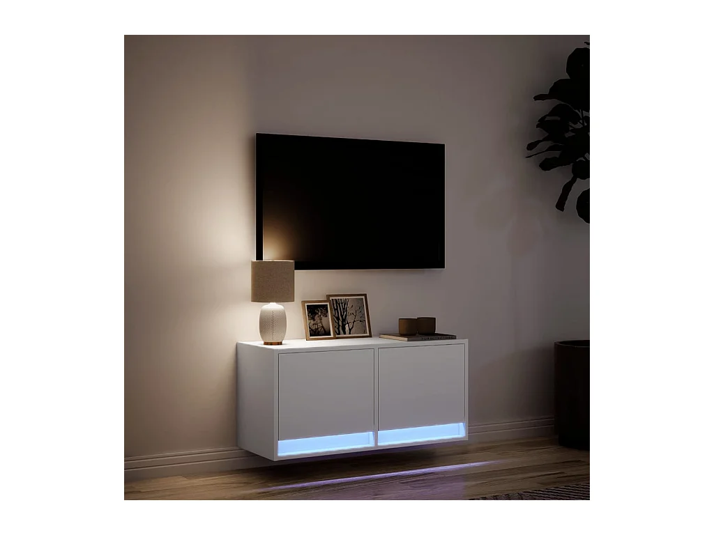 Meuble TV mural avec lumières LED blanc 80x31x35 cm