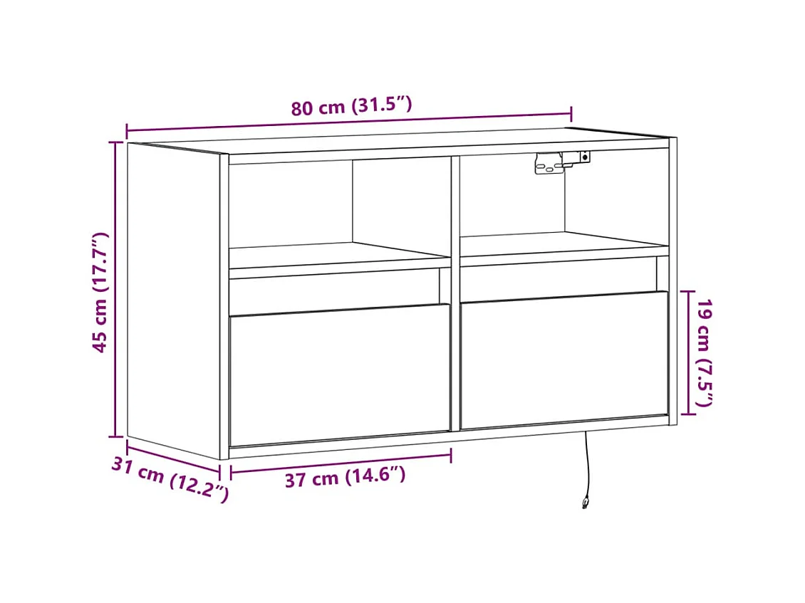 Meuble TV mural avec lumières LED blanc 80x31x45 cm