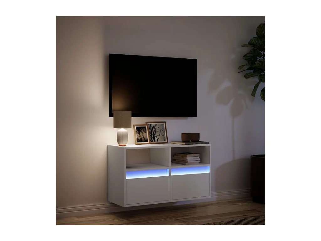 Meuble TV mural avec lumières LED blanc 80x31x45 cm