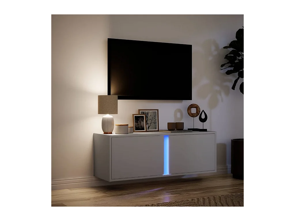 Mobile TV a Parete con Luci LED Bianco 100x31x35 cm