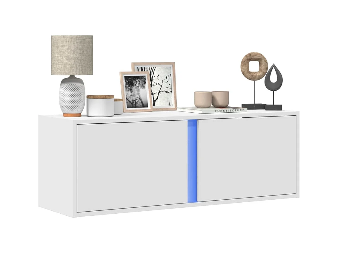 Meuble TV mural avec lumières LED blanc 100x31x35 cm
