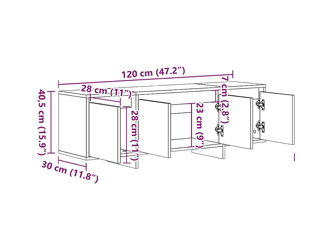 Meuble TV vieux bois 120x30x40,5 cm bois d'ingénierie