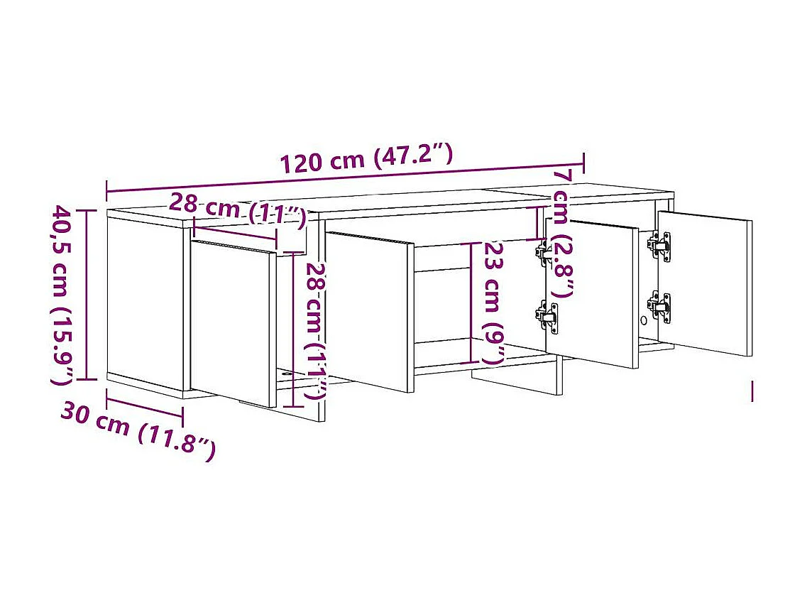 Meuble TV vieux bois 120x30x40,5 cm bois d'ingénierie