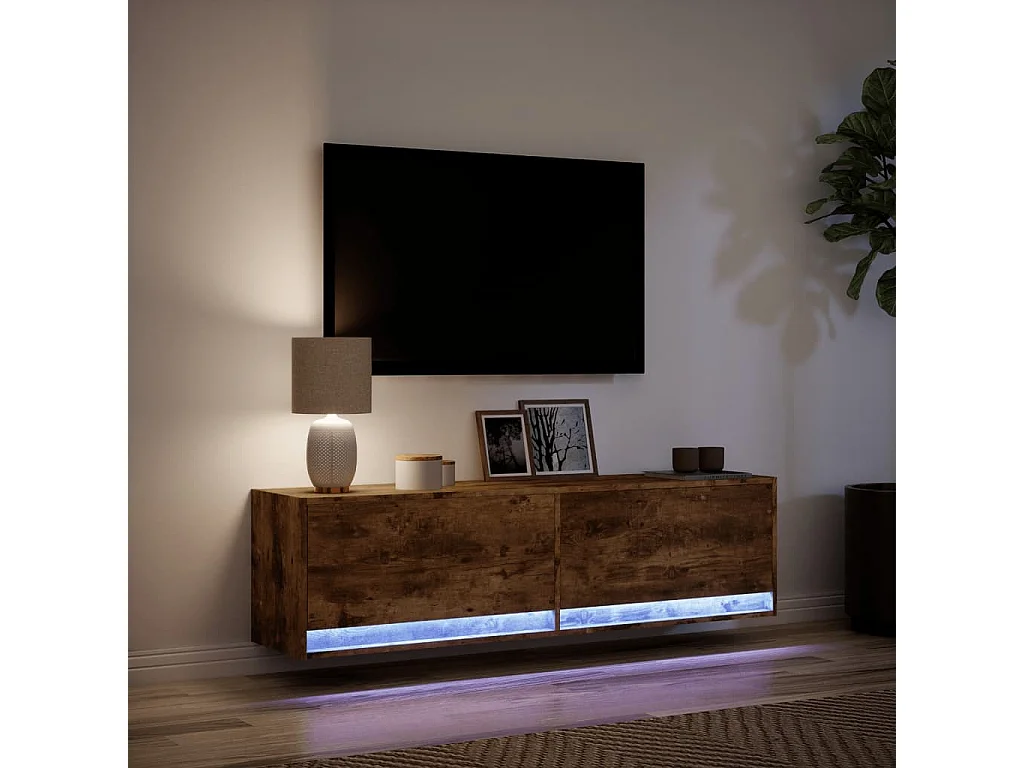 Tv-wandmeubel met LED-verlichting 140x31x38 cm gerookt eiken