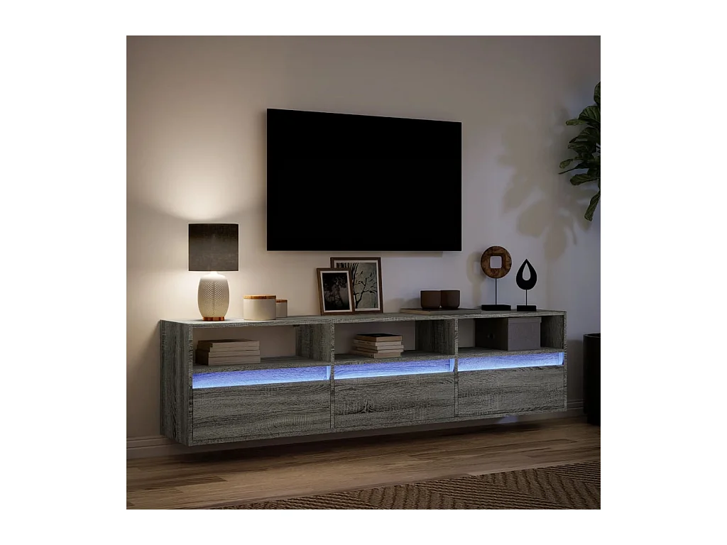 Tv-wandmeubel met LED-verlichting 180x31x45 cm grijs sonoma