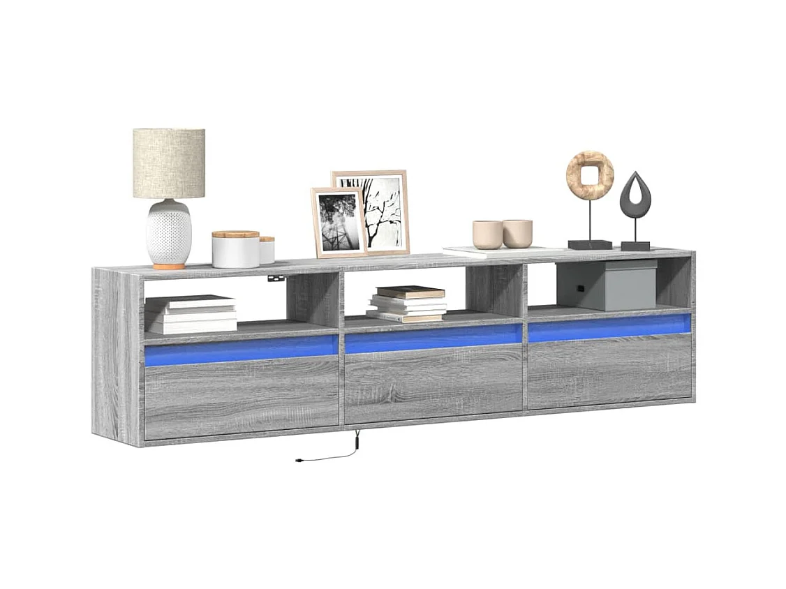Meuble TV mural avec LED sonoma gris 180x31x45 cm