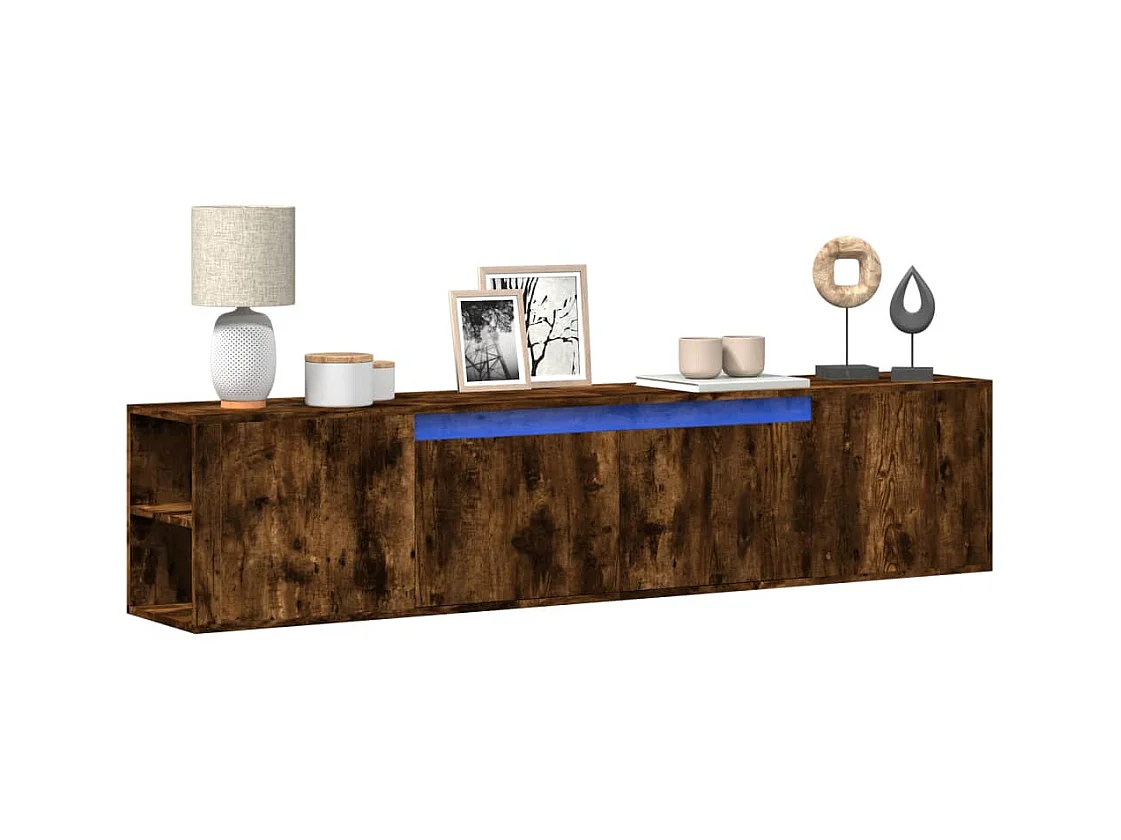 Tv-wandmeubel met LED-verlichting 180x31x39,5 cm gerookt eiken