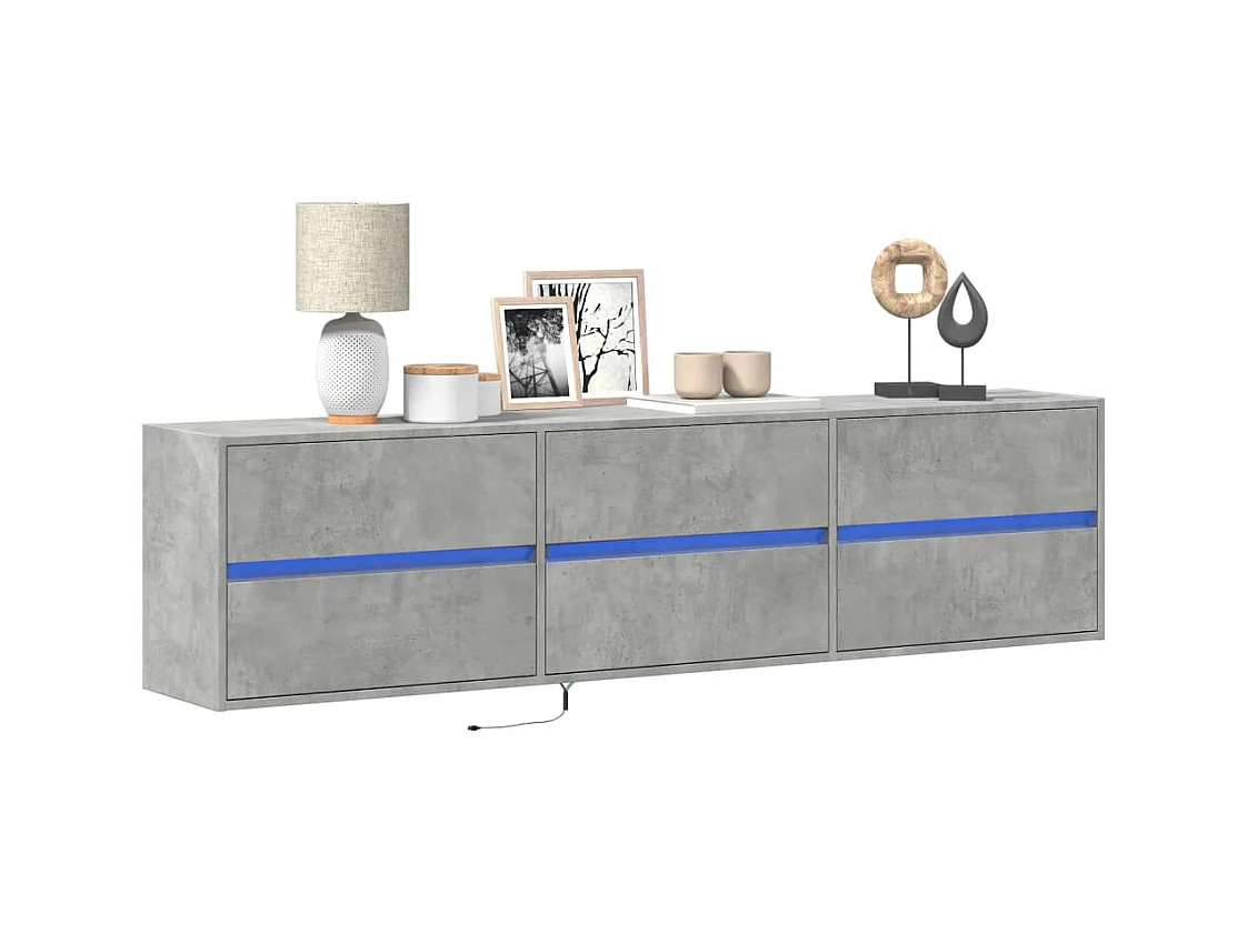 Tv-wandmeubel met LED-verlichting 180x31x45 cm betongrijs