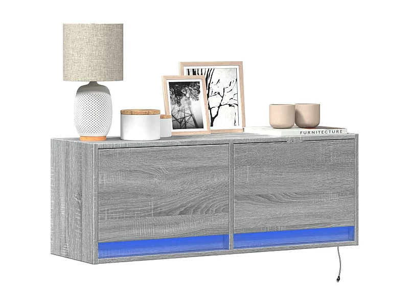 Meuble TV mural avec lumières LED sonoma gris 100x31x35 cm