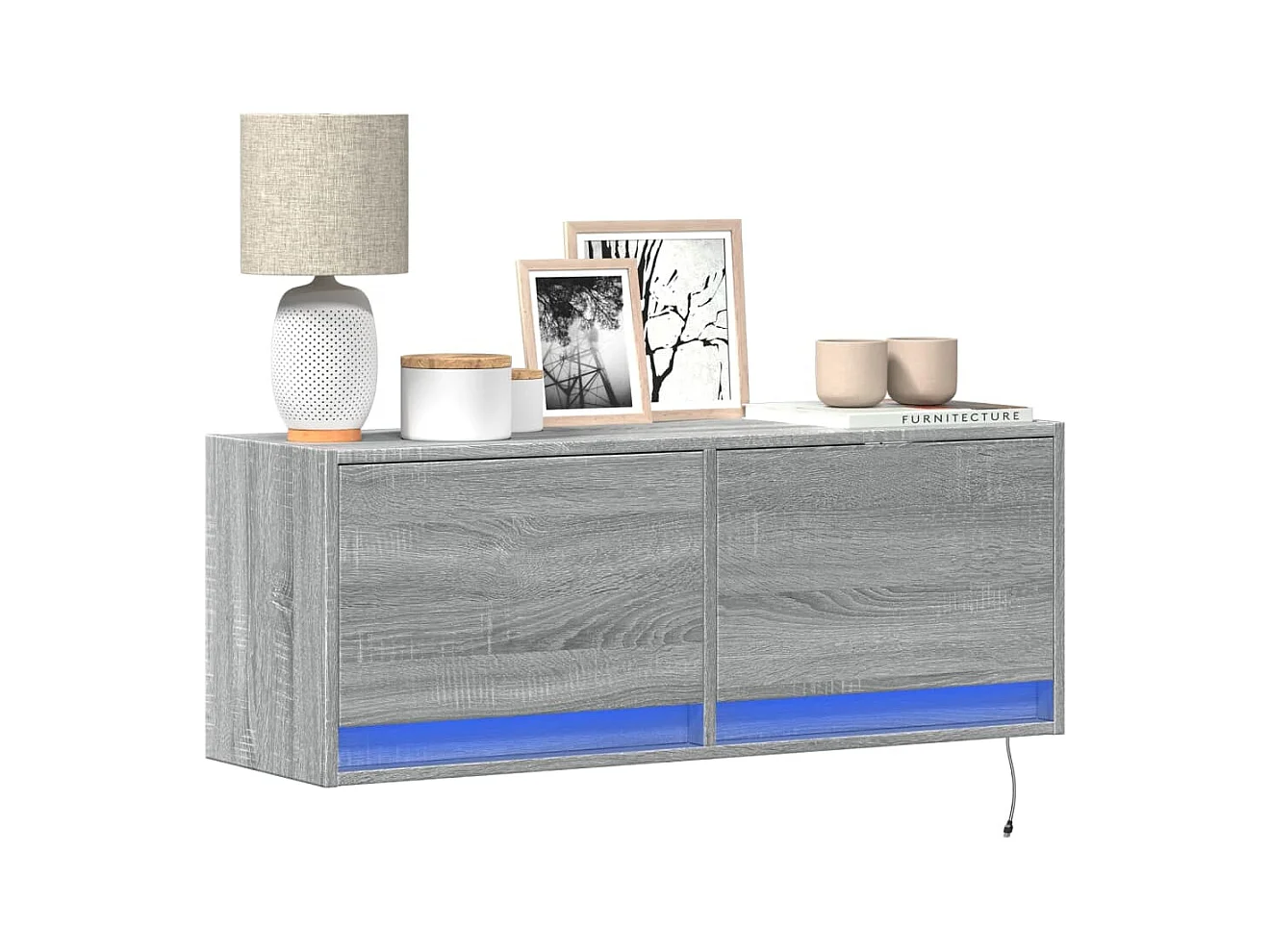 Meuble TV mural avec lumières LED sonoma gris 100x31x35 cm