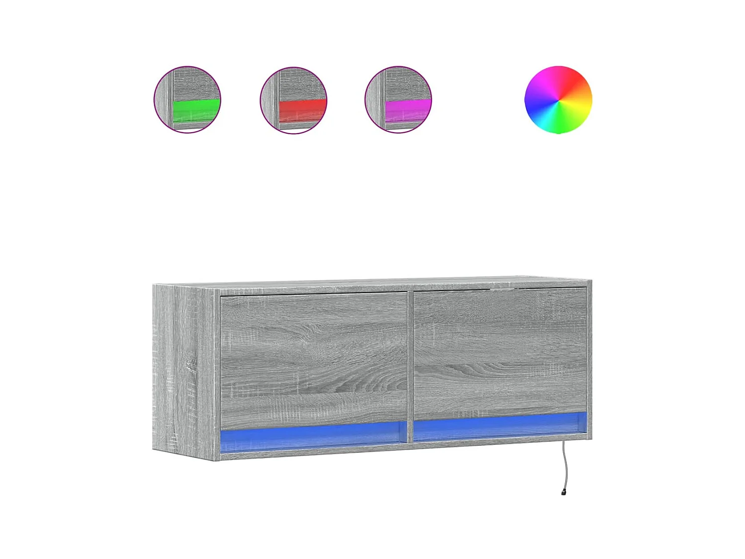 Meuble TV mural avec lumières LED sonoma gris 100x31x35 cm