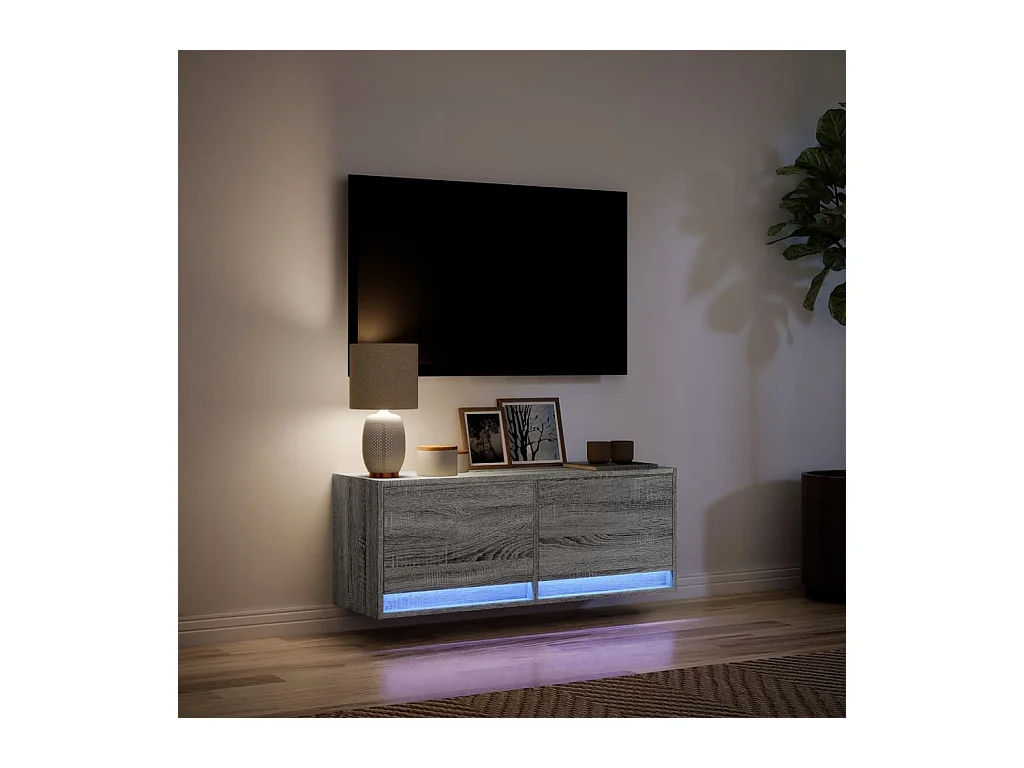 Meuble TV mural avec lumières LED sonoma gris 100x31x35 cm