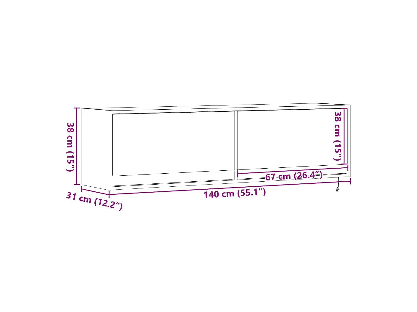 Meuble TV mural avec lumières LED blanc 140x31x38 cm