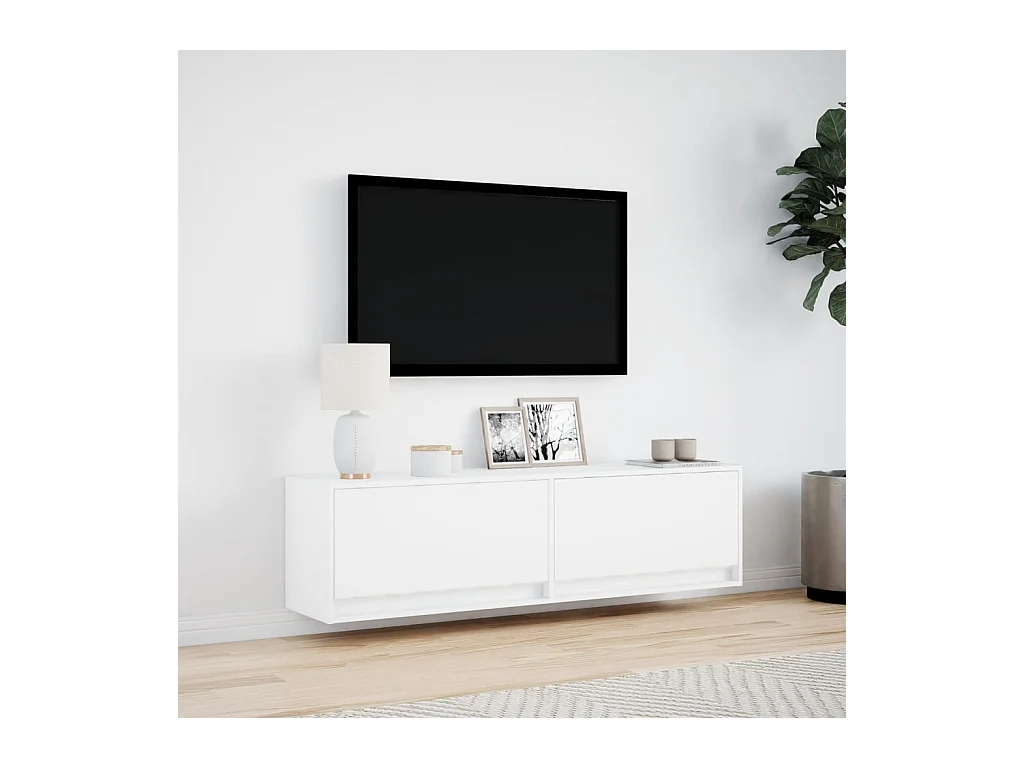 Meuble TV mural avec lumières LED blanc 140x31x38 cm