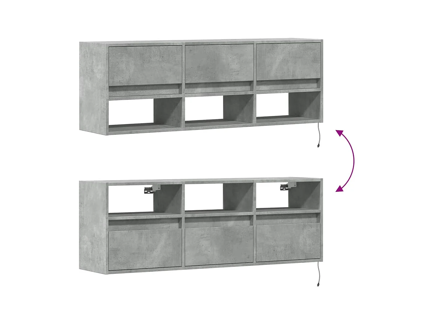 Mobile TV a Parete con Luci LED Grigio Cemento 130x31x45 cm