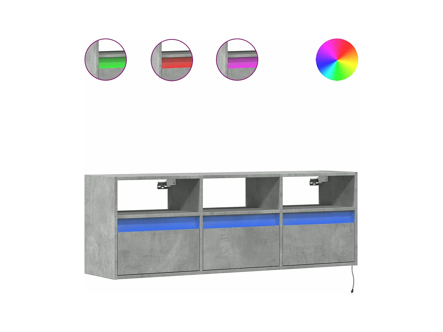 Mobile TV a Parete con Luci LED Grigio Cemento 130x31x45 cm