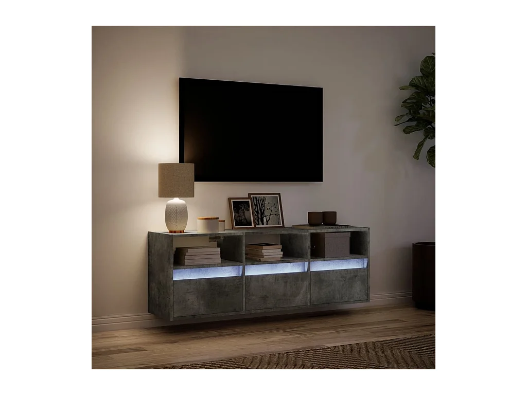 Mobile TV a Parete con Luci LED Grigio Cemento 130x31x45 cm
