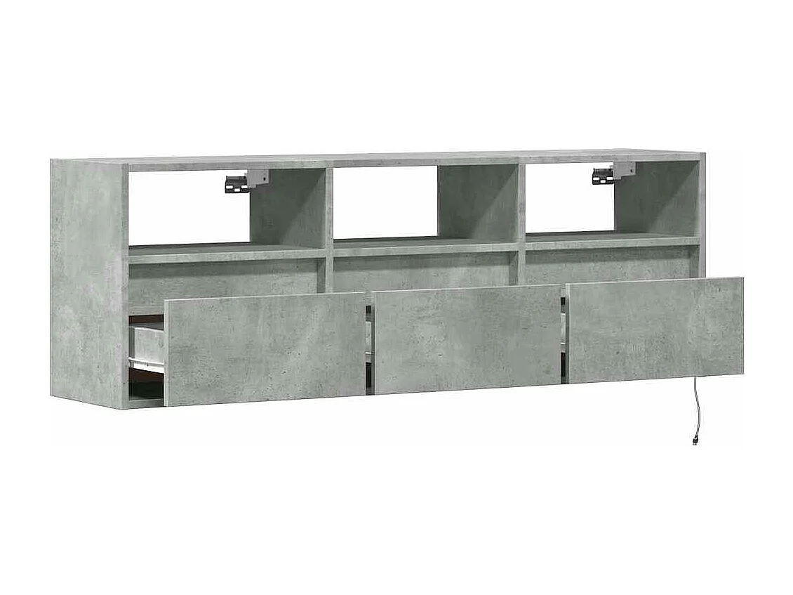 Meuble TV mural avec lumières LED gris béton 130x31x45 cm