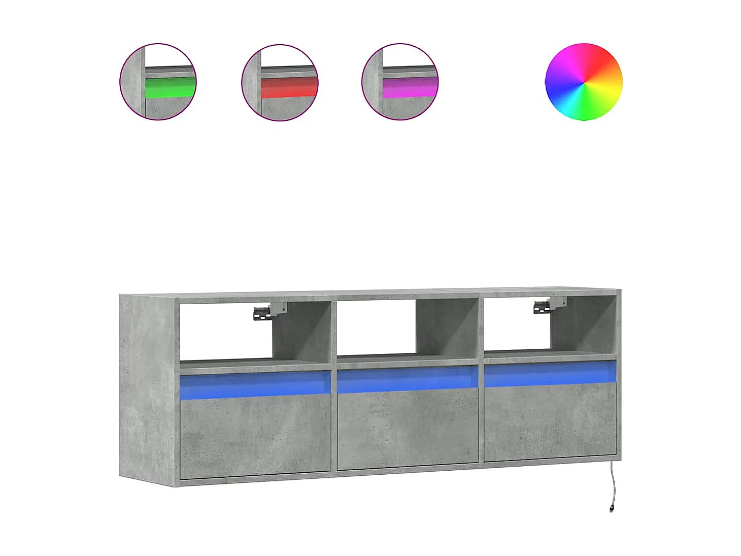 Mobile TV a Parete con Luci LED Grigio Cemento 130x31x45 cm