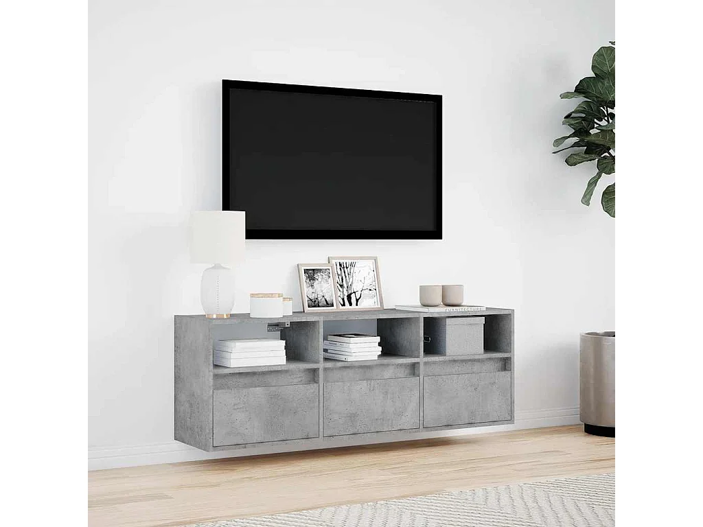 Mobile TV a Parete con Luci LED Grigio Cemento 130x31x45 cm