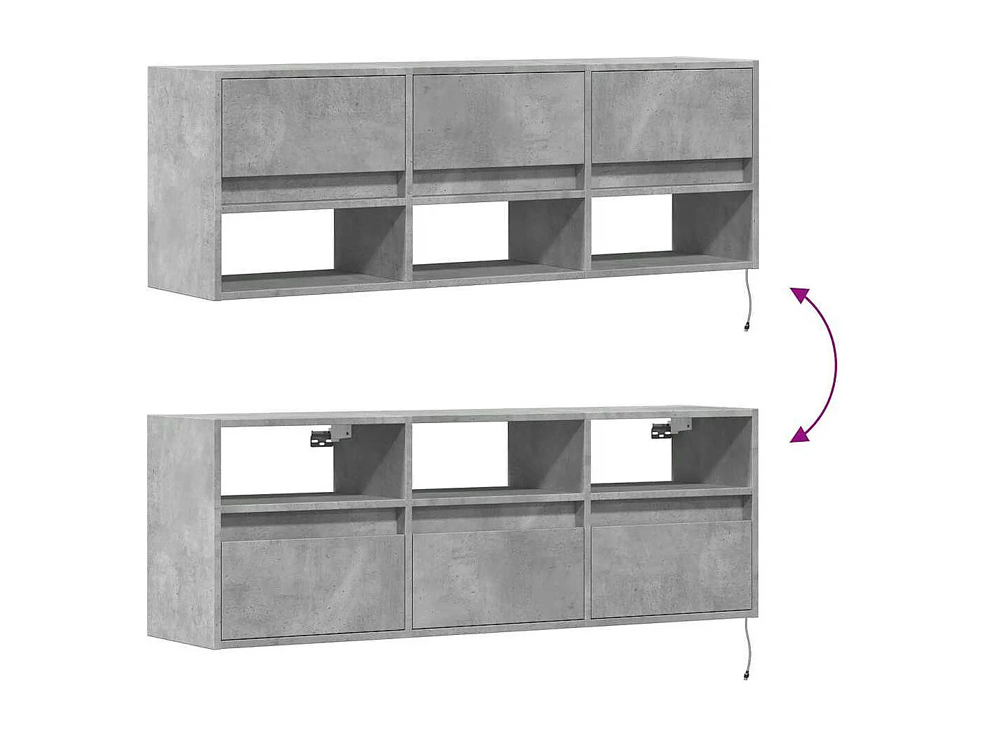 Mobile TV a Parete con Luci LED Grigio Cemento 130x31x45 cm