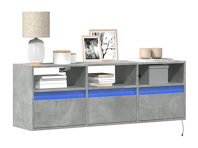 Meuble TV mural avec lumières LED gris béton 130x31x45 cm