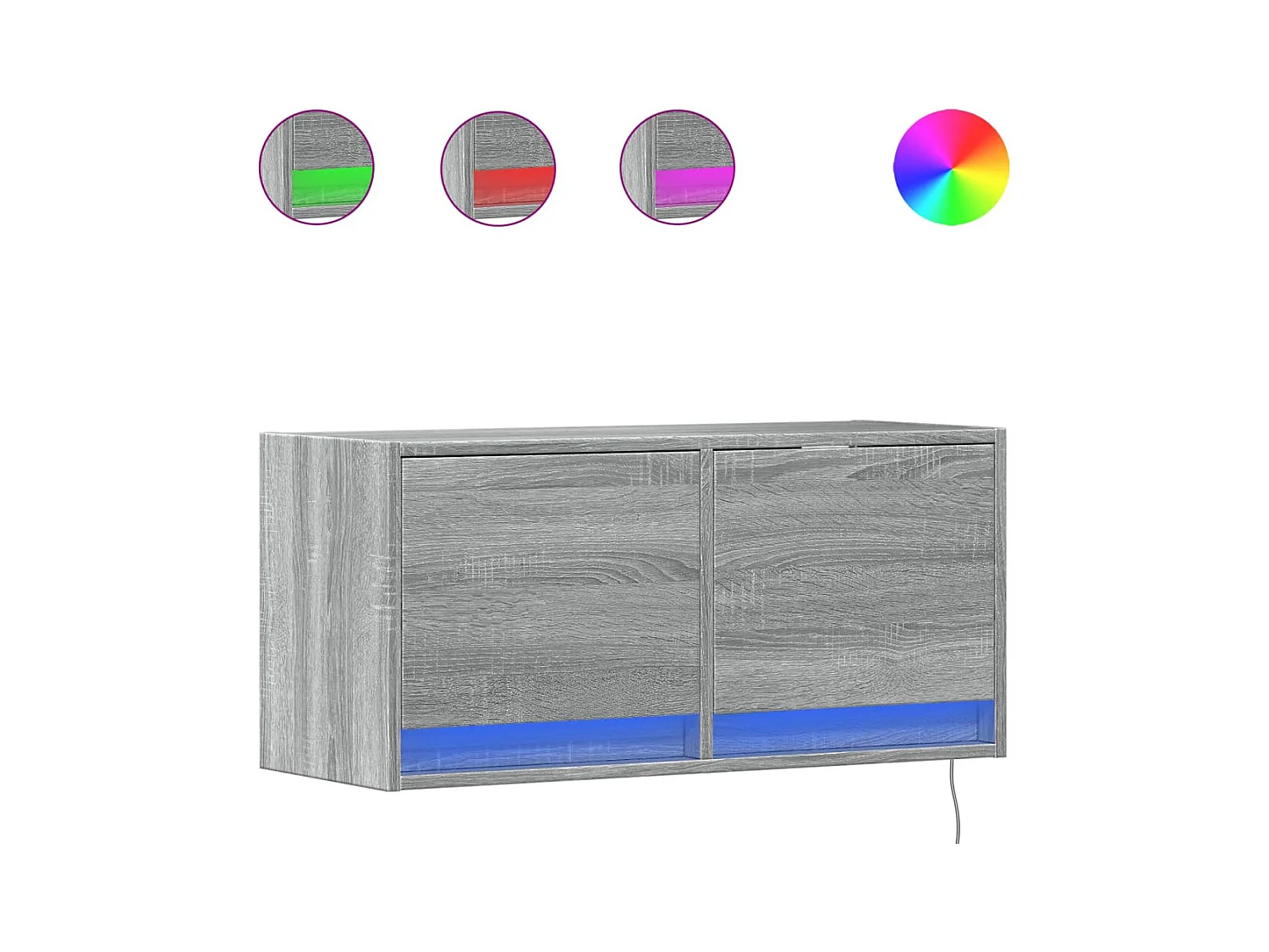 Meuble TV mural avec lumières LED sonoma gris 80x31x35 cm