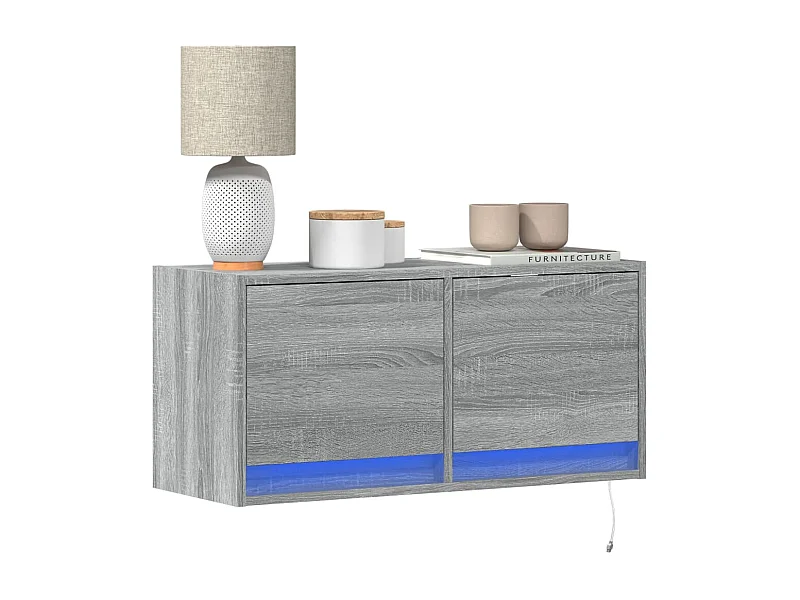 Mueble de TV de pared con luces LED gris Sonoma 80x31x35 cm
